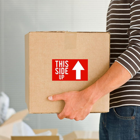 Hybsk This Side Up Warning Stickers - 3x5 Inch for Shipping and Packing, 100 Per Roll
