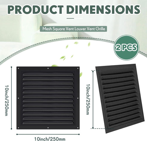 2pcs Attic Vents, Gable Vents Aluminum Wall Vent with Screen Mesh, Square Vent Louver for Exterior Door House Attic