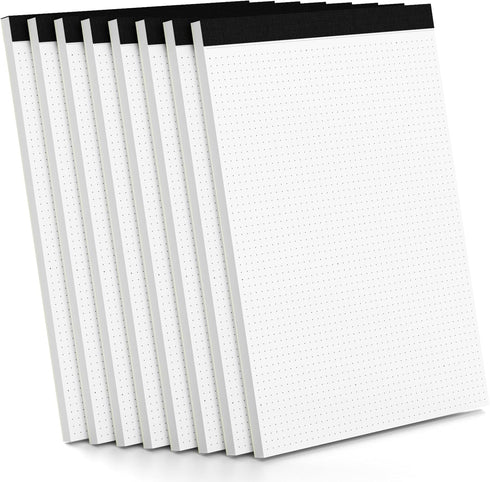Dot Grid Journal Notepad, 8 Pack, 8.5 x 11, 30 Sheets, White Dotted Journal for Sketching, Drawing, Writing Pads
