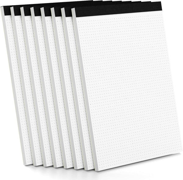 Dot Grid Journal Notepad, 8 Pack, 8.5 x 11, 30 Sheets, White Dotted Journal for Sketching, Drawing, Writing Pads