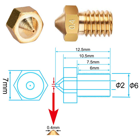 E3D Nozzles, ExcelFu M6 0.4mm Brass Nozzle for 1.75mm Filament E3D V5-V6 3D Printer, Pack of 20