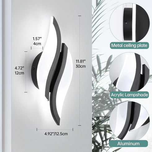 6000K 1 Pack, 6000K) CANEOE Modern LED Wall Sconce Black Indoor Wall Light Fixtures Acrylic Wall Sconce Lighting