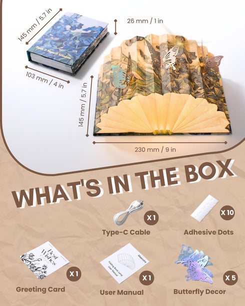 Book Shaped Light, Mothers Day Gifts BookLamp for Book Lovers Gifts,Van Gogh Iris Design Foldable Lamp Perfect