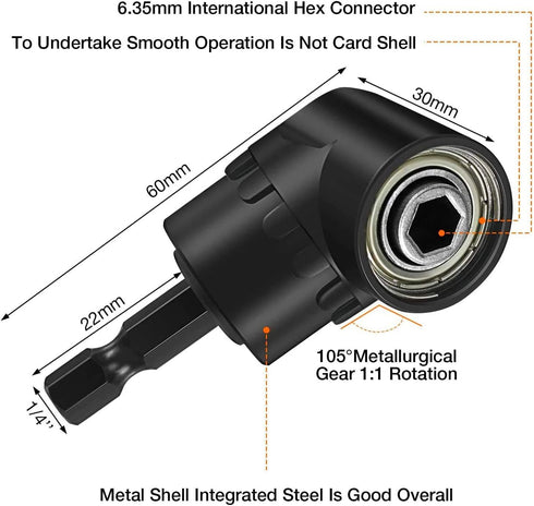 Right Angle Drill Adaptor, 4-in-1 Impact Drill Bit Extension, 360 Rotatable Socket Adapter Set