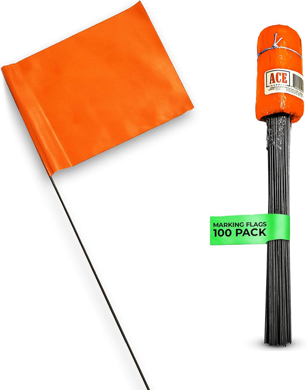 Fluorescent Orange Marking Flags, 4x5-Inch Yard Flags, 100 Pack for Lawn, Landscape, Survey Flags