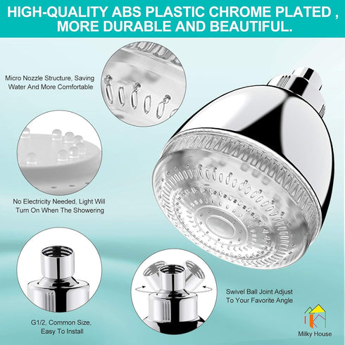 7 LED Shower Head, Shower Head with Light, Color Flash Light Automatically Changing LED Fixed Showerhead Baby