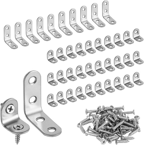 40 Pcs L Bracket Stainless Steel Corner Brace with 100 Pcs Screws,