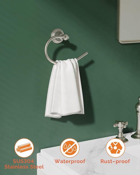 Towel Ring for Bathroom, Stainless Steel Hand Towel Holder Wall Mounted, Brushed Nickel Towel Holder Heavy Duty Towel