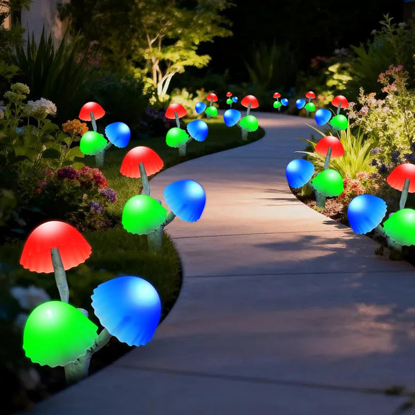 BeHiller Solar Mushroom Lights Outside for Lawn Decorations - 6PACKS 18LED 8 Lighting