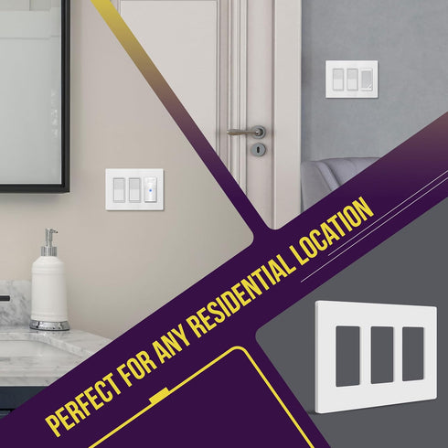 ENERLITES Screwless Decorator Wall Plate, Child Safe Cover, 3-Gang Size, Unbreakable Polycarbonate (White)