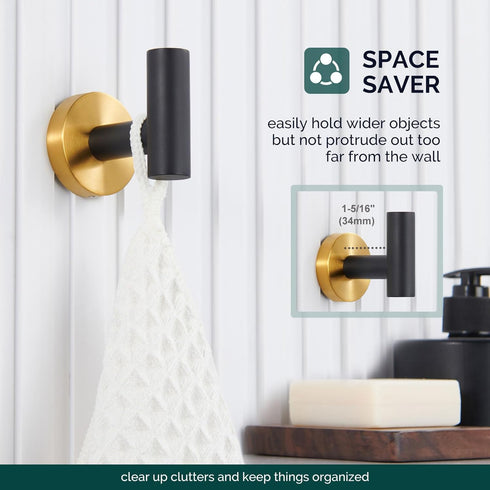 Angle Simple Black & Gold Towel Hook 2 PCS, Stainless Steel Bathroom Robe Holder, Wall Mounted Coat Hand Towel Hanger