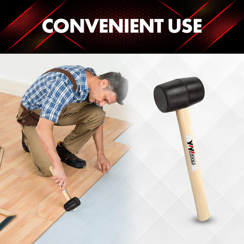 YY-2-005 Rubber Mallet Hammer with Wood Handle – 8-oz, Black