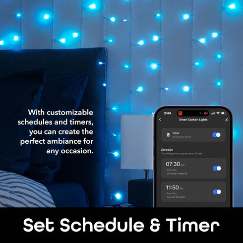 6.6ft. 5ft. Programmable Geeni Smart Cascading Curtain Color String Lights - x Multicolor LED Strand for House, Party