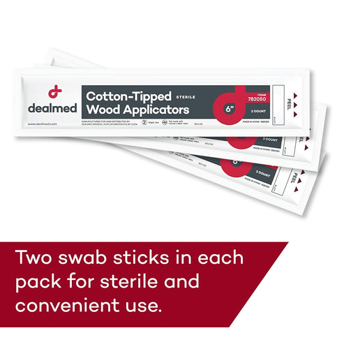Dealmed 6" Cotton-Tipped Wood Applicators, 200 Sterile Cotton-Tipped Applicators for Medication and Crafts