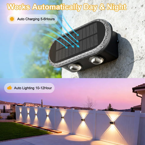 3 IP65 12H 2 Pack Ellasay Fence Lights Solar Powered: Outdoor LED Wall Lighting Dual Beam and Color Modes Waterproof