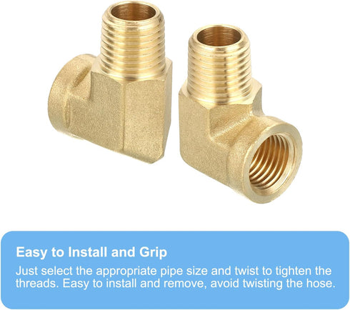uxcell Brass Pipe Fitting 90 Degree Street Elbow Brass 1/4" NPT Pipe Connector for Gas, Air, Oil, Propane (2pcs)