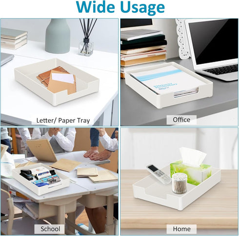Letter Size Tray Desk Organizer - 2Pcs A4 Plastic Paper Tray, Stackable Letter Holder for Office Supplies, White