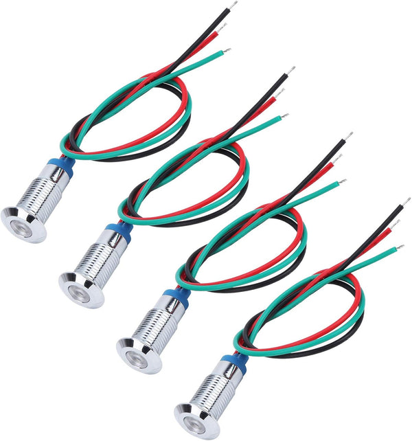 LED Light, 4 pcs 12 24V Indicator Lights, 8mm Electrical Indicator, Pre Wired Common Anode Industrial