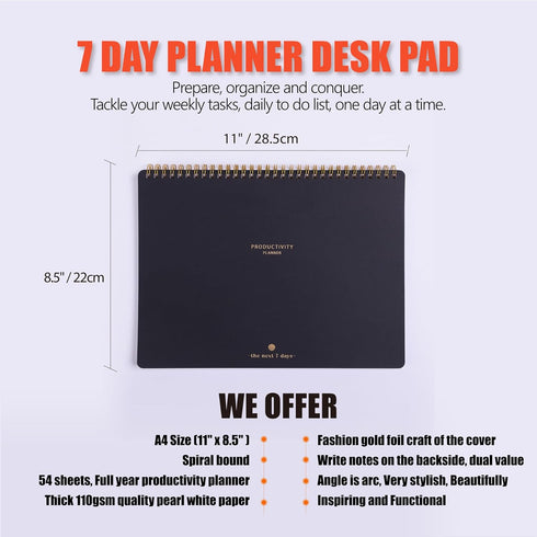 Weekly Planner Notepad-Minimalist 7-Day To Do List, 54 Sheets Dashboard Desktop Planner to Organizes Your Schedule, Set Goals, Track Habits & Daily 3 Priority - Annual Work Productivity Planner by ZERONE CENTRE
