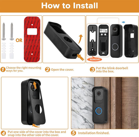 No-Drilling Door Mount for Blink Video Doorbell, Adhesive Bracket for Home Security System, Black