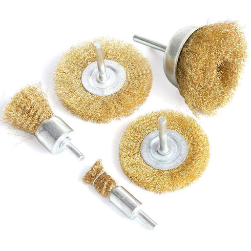 5pcs Brass Wire Wheel Brush Kit for Drill, Crimped Cup Brush with 1/4-Inch Shank