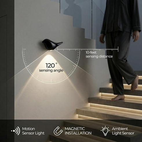 Obsidian Motion Sensor Night Light Indoor, Magnetic Wall Lamp, Rechargeable LED Bird Lamp, Wireless Stick On Light