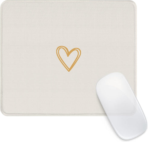 Seorsok Square Aesthetic Cute Heart Mouse Pad, Waterproof Funny Design, Non-Slip Rubber Base, Beige