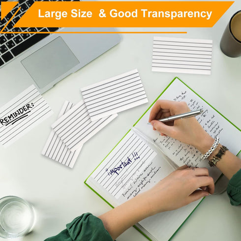 Large Lined Transparent Sticky Notes, 4 Pads 3x5 inch Clear Self-Adhesive Post Memo Reminder Tabs for Office