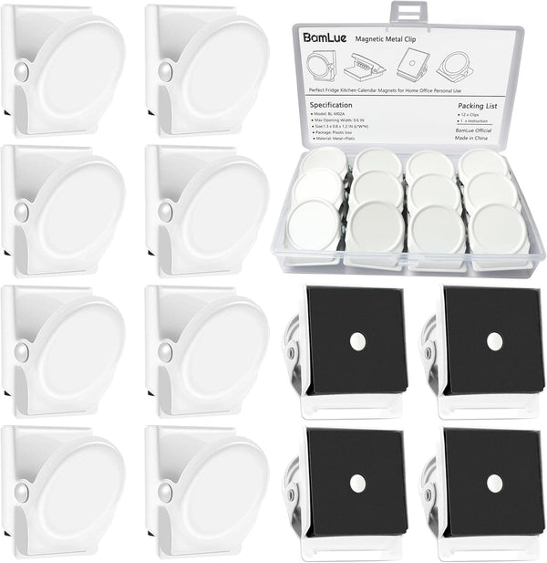BamLue 12 Pieces Fridge Magnet Clips, Heavy Duty Magnetic Clip for Photos, White, Perfect for Home & Office
