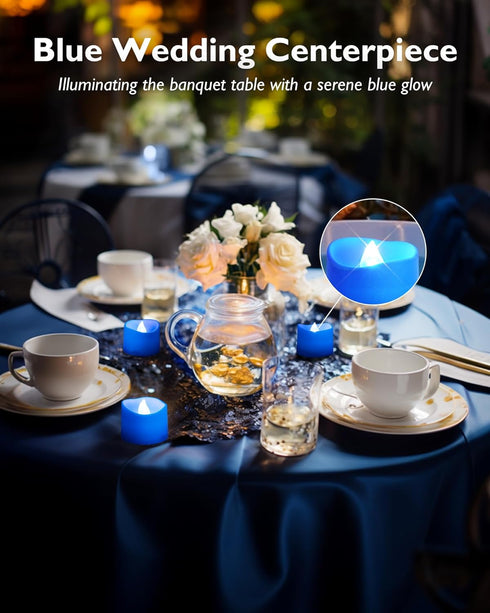 200+Hour 24-Pack Homemory Blue Tea Lights Candles Battery Operated, Flameless Flickering Fake Electric LED Colored