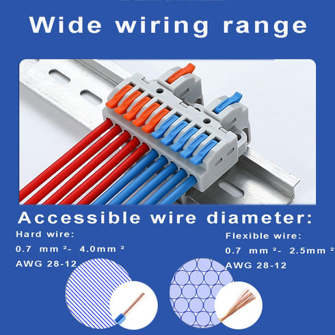 10 Pcs DIN Rail Terminal Blocks,28-12AWG Quick Wiring Cable Connector DIY Push-in Conductor Wire Connectors (2 in 8 Out)