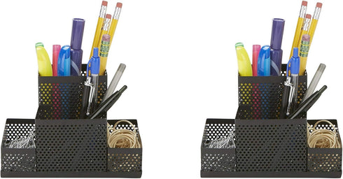 Mind Reader EMPORG2-BLK, Black - 2 Piece Cup, Pen, Pencil, Paperclip Holder, Office Supplies Storage Organizer