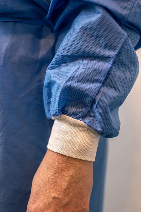 2, 35g (10) Disposable PPE Isolation Medical Gowns Level Full Back Coverage, Double Tie Closure, SMS Material, Knit