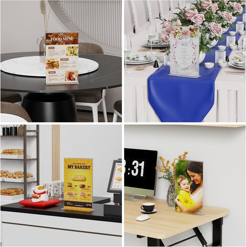 PecMuikee 2 Pack Holder11 17, Acrylic Sign x Vertical T Shape Plastic Sign Holder -Clear T Shaped Table Menu Display