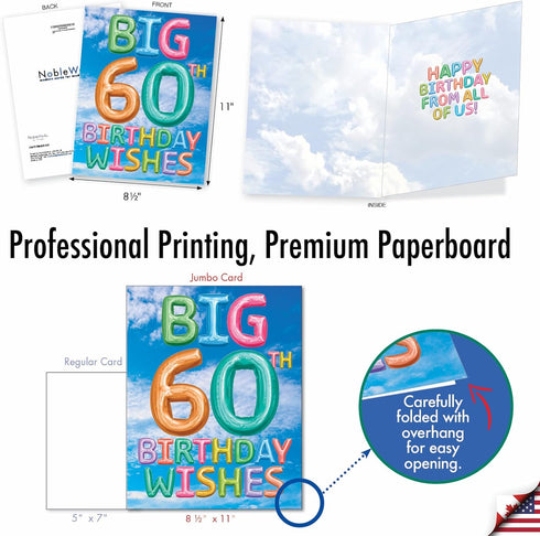 The Best Card Company 60th Jumbo Birthday Greeting Card (8.5 x 11 Inch) - 60 Years Old Celebration