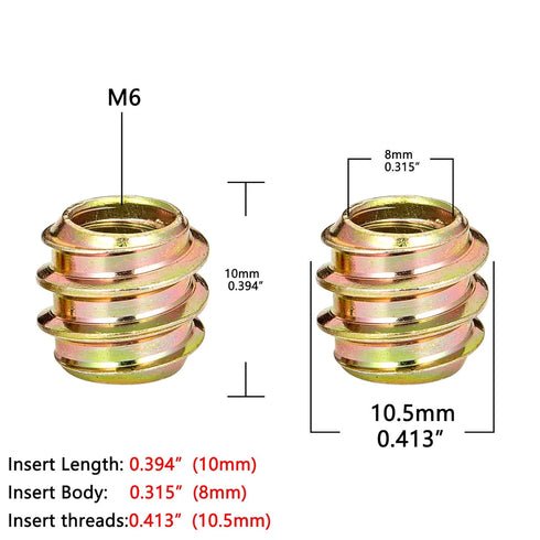 80 Pieces 1/4"-20 Flush Nut Inserts Wood Bolt Furniture Headless Screw in Nut Threaded Fastener Connector for Wood Furniture Assortment (1/4"-20 x 10mm-H)