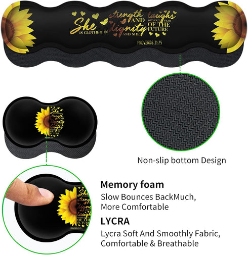 Gaming Black Mouse Pad + Keyboard Wrist Rest XL Large Mouse Mat, Sunflower Christian Verse Proverbs 31-25