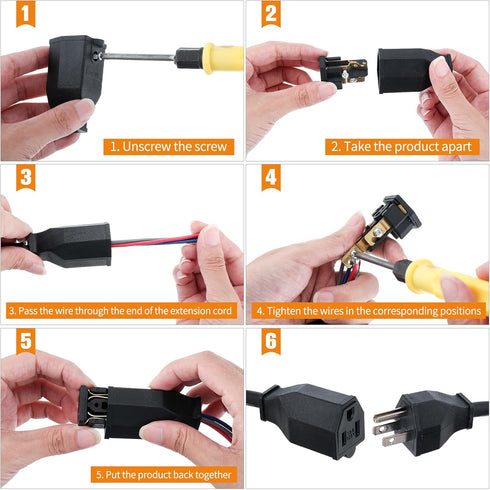Treela 5 Sets Extension Cord Plug Replacement - 125V 15A 2 Pole 3 Wire Male Plug and Female Connector Replacement