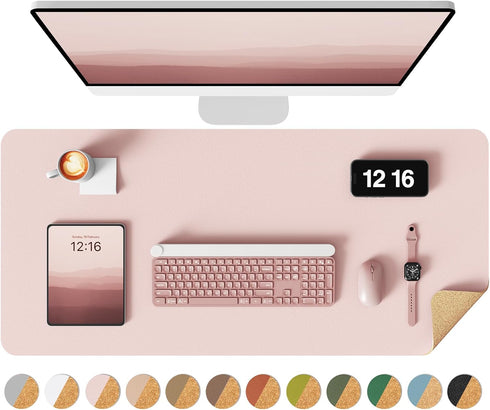 YSAGi Double-Sided Desk Pad - 35.4"x17" Leather Desk Mat, Eco Cork Desk Pad Protector for Office/Home (Pink)