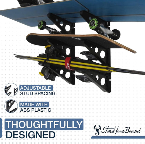 StoreYourBoard Horizontal Ski Wall Rack, Holds 3 Pairs of Skis and Poles, Up to 40 lbs