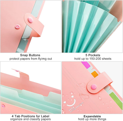Forvencer Accordion File Organizer, Letter Size, 5 Pocket Expanding Folder, Cute with Labels for School Office Supplies