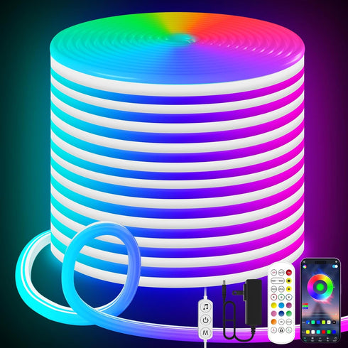 KANTUTOE LED Neon Rope Lights, 19.68ft RGB LED Light Strip, 24V Music