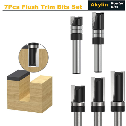 7pcs 1/4 Inch Trimmer Jointing,Trimming Pattern Router Bit Top Bearing Shank,Top Bearing Flush Trim Router Bit, Router