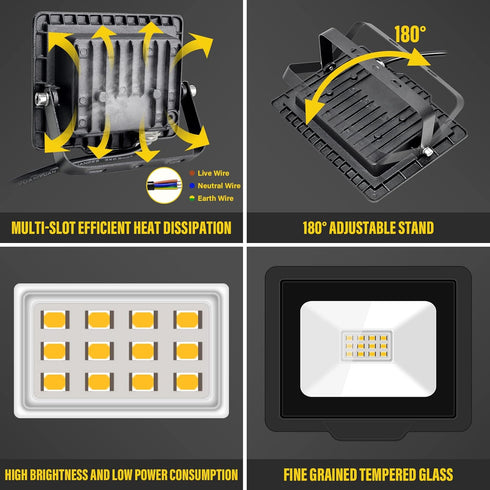 AUXTINGS 10W LED Flood Lights Outdoor Security Lights, 1000LM Warm White Spot Light for Yard, IP66 Waterproof