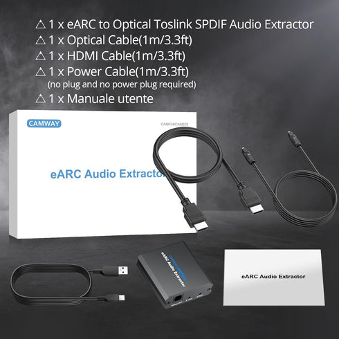 192KHz Dolby 5.1 2.0 Setup CAMWAY eARC/ARC Audio Extractor - Used with HDTV ARC/eARC Ports to Optical