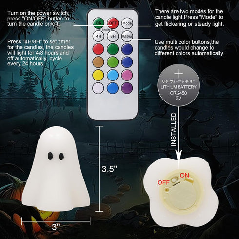 Flamless 18-key 12 Eldnacele Ghost Flickering Candles with Remote and Timer, Color Changing Battery Operated Spooky