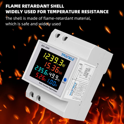 Single Phase Energy Meter Tester, Din Rail Electricity Usage Monitor, 6 in 1 Multimeter AC 40-300V 100A