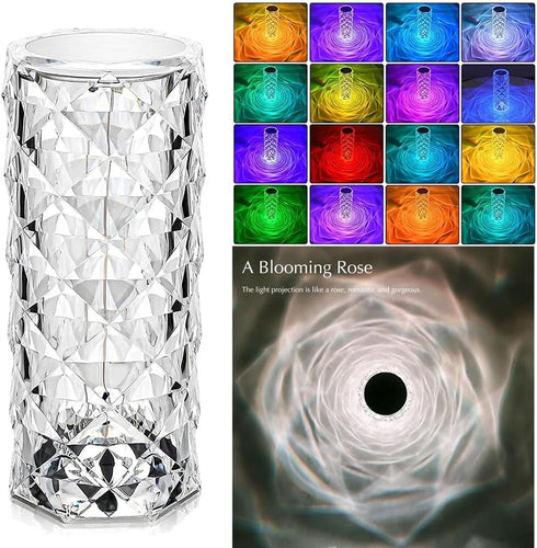 WeFoonLo Rose Diamond Table Lamp RGB Color Changing Crystal Night Light, Touch Control Bedside Lamp with USB