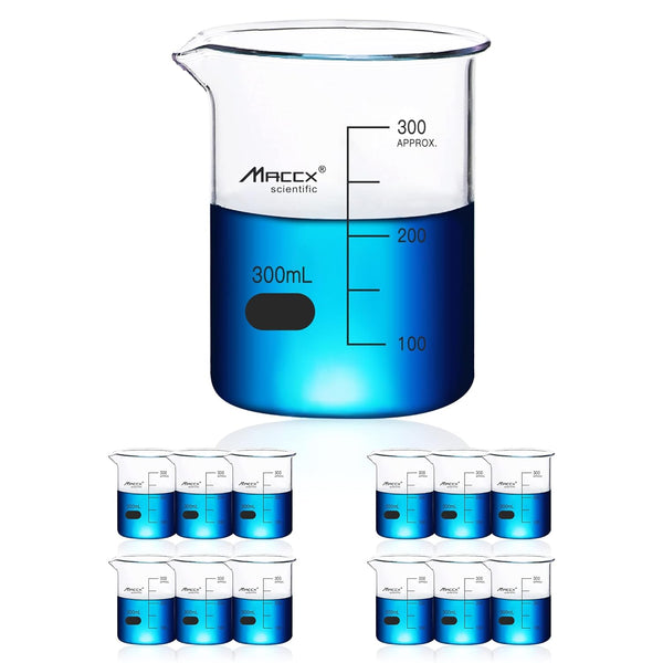 10.15oz (300ml) Sturdy Glass Beaker, 3.3 Borosilicate Griffin Low Form, Pack of 12