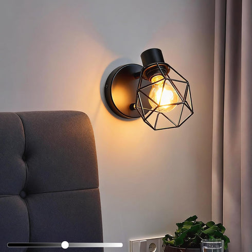 Dimmer LG9933941 Lightess Black Wall Sconce with ON Off Switch, Adjustable Head Vintage Cage Wall Mount Light Fixture